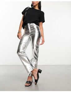 New Look - Pantaloni dritti in pelle sintetica color argento