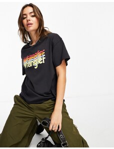 Wrangler - T-shirt girlfriend nero sbiadito con logo rétro