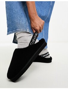 Calvin Klein Jeans - Pantofole stile zoccolo nere in pile borg-Nero