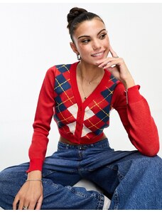 Daisy Street - Cardigan aderente anni '90 in maglia rossa a rombi-Rosso