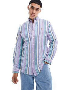 Polo Ralph Lauren - Camicia Oxford custom fit a righe color blu medio e bianco con logo