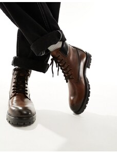 ASOS DESIGN - Stivali da lavoro stringati in pelle marrone