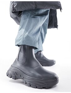 ASOS DESIGN - Stivali da pioggia grigio antracite con stampa di monogramma e suola spessa