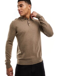 Selected Homme - Polo in maglia a maniche lunghe marrone