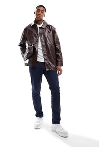 ASOS DESIGN - Camicia giacca oversize in pelle sintetica marrone slavato