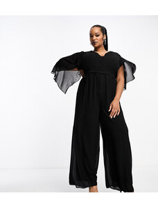 TFNC Plus - Tuta jumpsuit nera con dettaglio a mantella-Nero