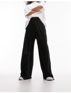 Topshop - Pantaloni a fondo ampio in velluto plissé nero