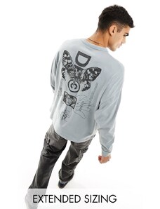 ASOS DESIGN ASOS Dark Future - Maglietta a maniche lunghe grigia con stampa di farfalla sul retro-Grigio