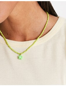 DesignB London - Collana da festival con perline verdi e pendente a forma di fiore-Verde