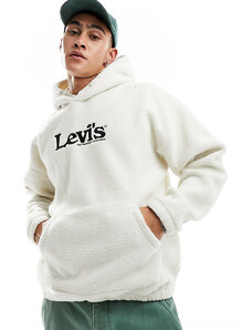 Levi's - Felpa in pile borg color crema con cappuccio e logo rétro sul petto - In esclusiva per ASOS-Bianco