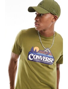 Converse - T-shirt kaki con stampa-Verde