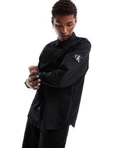 Calvin Klein Jeans - Camicia comoda nera con monogramma del logo applicato-Nero