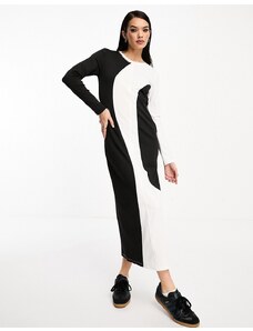 Vero Moda - Vestito midi in jersey colorblock bianco e nero-Multicolore