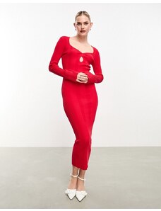 Pretty Lavish - Vestito midi lavorato rosso con scollo a cuore