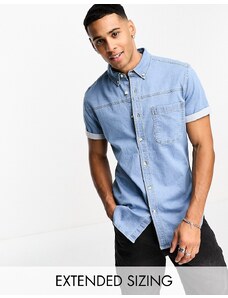 ASOS DESIGN - Camicia di jeans a maniche corte skinny lavaggio blu chiaro