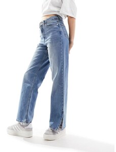 ASOS DESIGN - Easy - Jeans dritti blu con spacco sul fondo