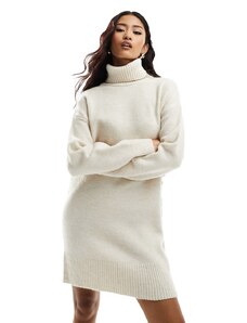 New Look - Vestito corto dolcevita in maglia color crema-Bianco