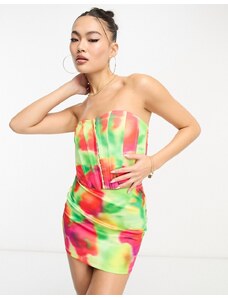 Missyempire - Top a corsetto con stampa astratta in coordinato-Multicolore