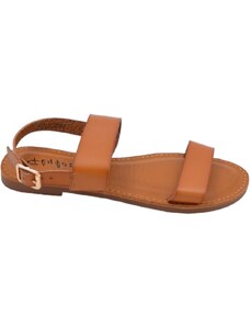 Malu Shoes Sandalo basso cuoio due fasce in morbida pelle cinturino alla caviglia fondo antiscivolo comoda estate