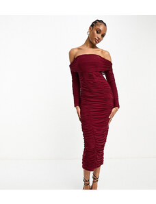 Jaded Rose Tall - Vestito midi arricciato bordeaux con pannello stile corsetto-Rosso
