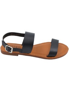 Malu Shoes Sandalo basso nero due fasce in morbida pelle cinturino alla caviglia fondo antiscivolo comoda estate