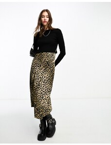 AllSaints - Hera - Vestito sottoveste midi e maglione 2 in 1 nero e leopardato