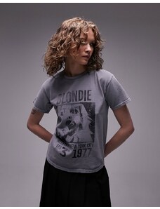 Topshop - T-shirt mini nero slavato con grafica "Blondie 1977"