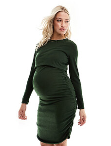Mama.licious Mamalicious Maternity - Vestito midi a 2 funzioni per l'allattamento verde scuro con arricciatura laterale