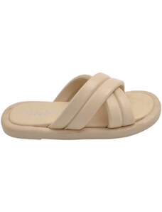 Malu Shoes Ciabatta pantofola donna beige estiva in gomma morbida impermeabile con fascia incrociata