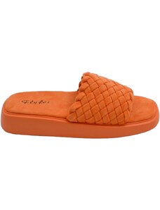 Malu Shoes Ciabatta pantofola donna arancione estiva in microfibra morbida intrecciata e fondo memory con fascia larga elastica