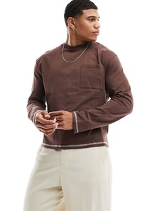 ASOS DESIGN - T-shirt comoda marrone con cuciture a vista