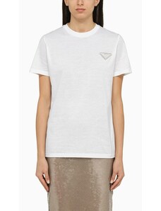 Prada T-shirt girocollo bianca con strass