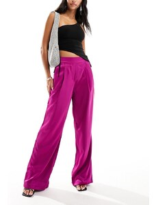 Pieces - Pantaloni con fondo ampio in raso rosa