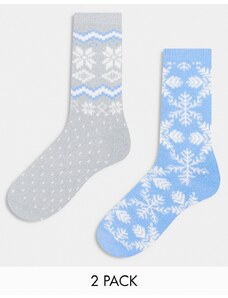 Lindex - Confezione di 2 paia di calzini blu e grigi con motivo Fair Isle-Multicolore