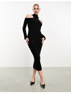 Pretty Lavish - Vestito midi nero in maglia con cut-out sulle spalle