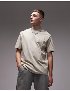 Topman - T-shirt oversize color pietra con ricami floreali-Neutro
