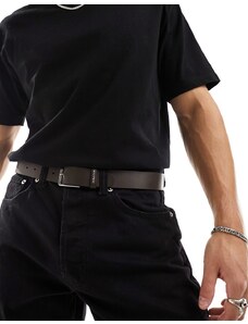 PS Paul Smith - Cintura in pelle marrone scuro con cuciture multicolore