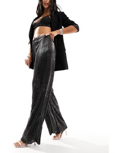JDY - Pantaloni con fondo ampio nero glitterato