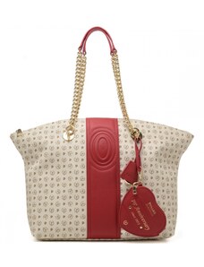Pollini borsa shopping donna heritage con charm in pelle avorio e rosso