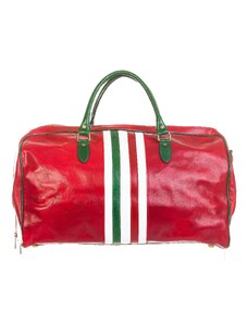 Borsa da viaggio uomo / donna in vera pelle, bandiera tricolore Italiana CHIAROSCURO mod. TIMAVO SMALL, colore ROSSO, Made in Italy.