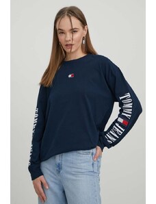 Tommy Jeans top a maniche lunghe in cotone colore blu navy