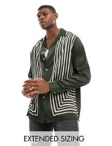 ASOS DESIGN - Camicia comoda verde scuro con motivo a righe e rever