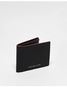 Tommy Hilfiger - Portafoglio piccolo nero in pelle con scomparti per carte di credito