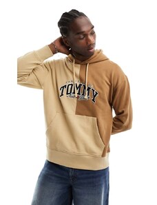 Tommy Jeans - Felpa con cappuccio comoda bicolore stile college color sabbia-Neutro