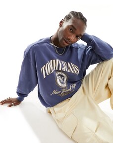 Tommy Jeans - Felpa girocollo stile college squadrata blu navy luxe