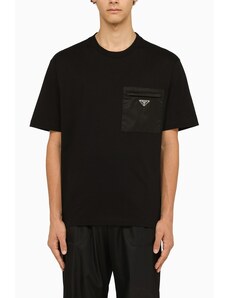 Prada T-shirt nera in cotone e Re-Nylon