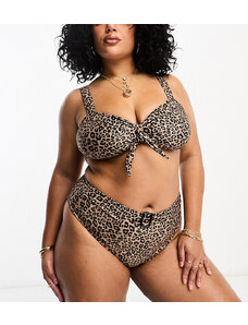 Brave Soul Plus - Slip bikini con cintura marroni leopardati-Brown