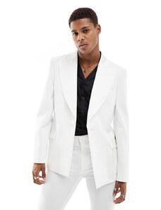 ASOS DESIGN - Giacca da abito skinny bianca con rever oversize in raso-Bianco
