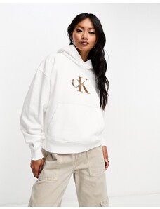 Calvin Klein Jeans - Felpa con cappuccio bianca premium con logo-Bianco