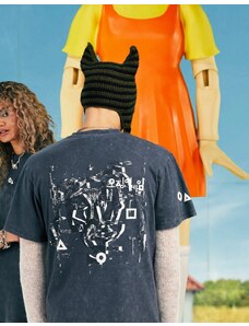 ASOS DESIGN x Squid Game: The Challenge - T-shirt nero slavato con stampa sul retro-Multicolore